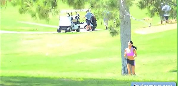  Hot brunette young amateur Mya gets kinky and takes her clothes off on the golf course